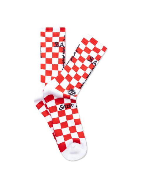 SAINT M×××××× SAINT SINNER CHECKER SOCKS - WHITE/RED