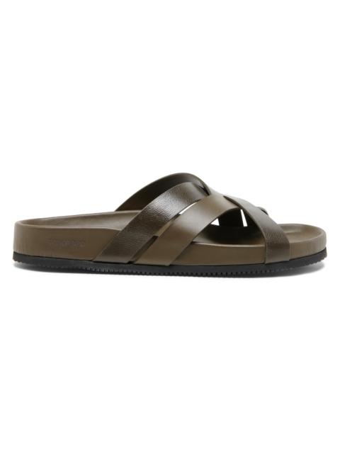 TOM FORD Men's Crisscross Strap Leather Sandals - Dark Moss