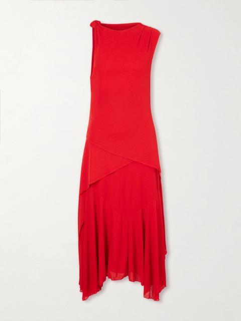 GANNI Marl Asymmetric Draped Gauze Midi Dress