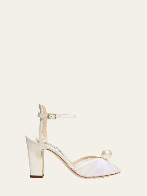 JIMMY CHOO Sacaria Tulle Pearly Ankle-Strap Sandals