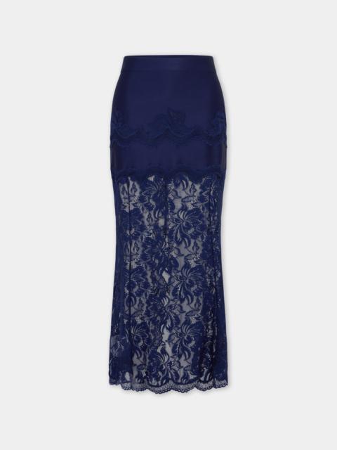 rabanne NAVY MIDI SKIRT IN LACE AND JERSEY