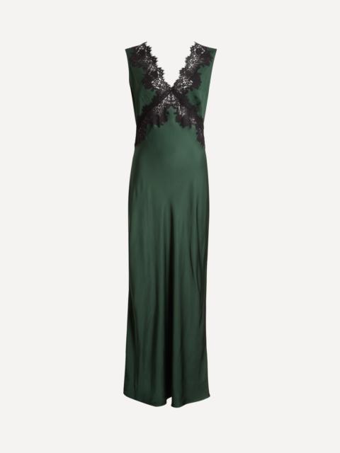 RIXO Lysandra Satin Midi Dress in Deep Green