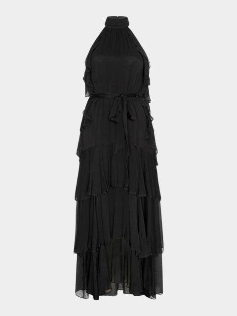 MISA Calissa Ruffled Chiffon High-Low Dress