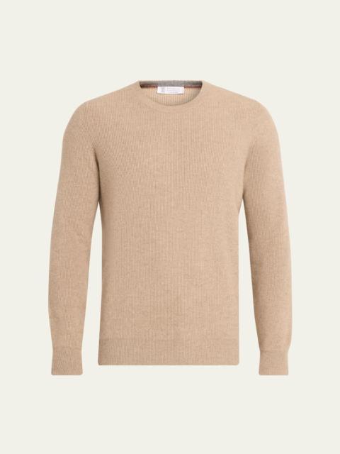 Brunello Cucinelli Men's Crewneck English Rib Cashmere Sweater