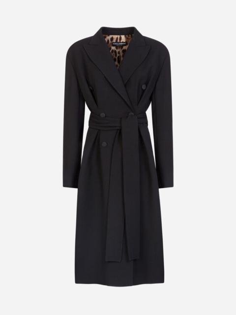 Belted double-breasted crepe coat