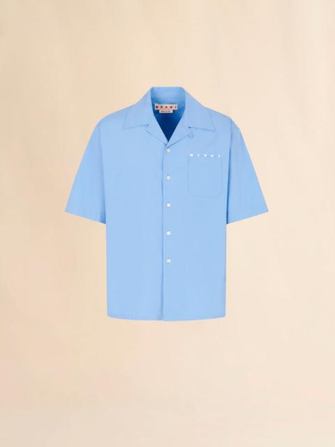 Marni BLUE POPLIN BOWLING SHIRT WITH PEEPING MARNI LOGO