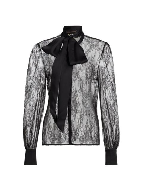 KIKI DE MONTPARNASSE Women's Lace Tie-Neck Blouse - Black