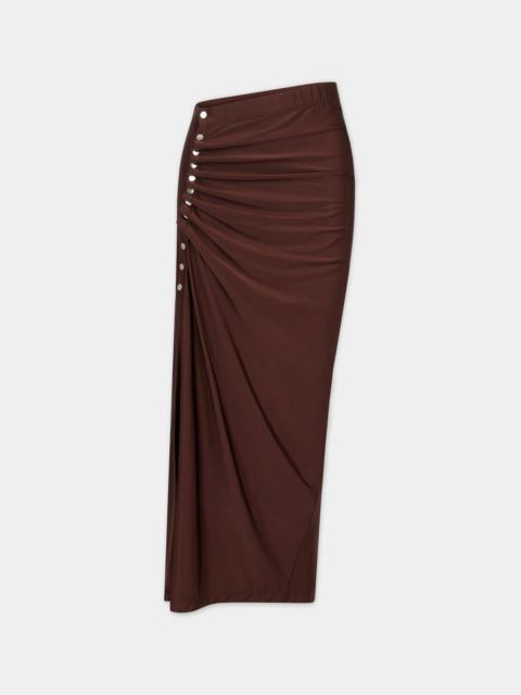 rabanne LONG DRAPÉ PRESSION CHOCOLATE SKIRT