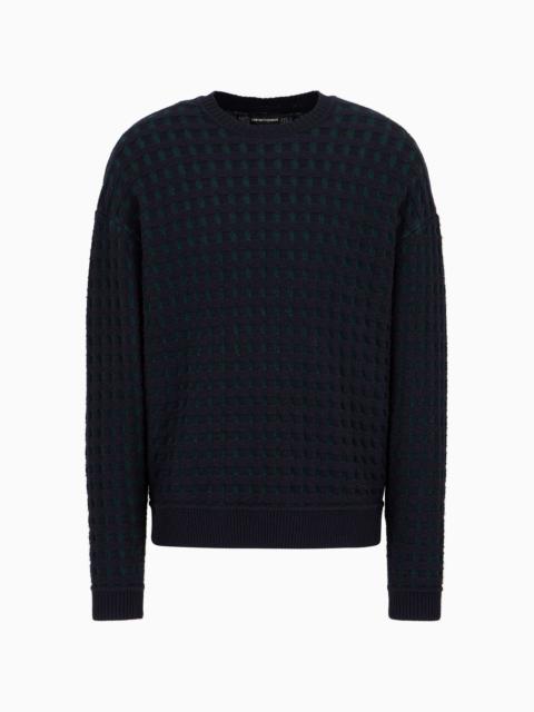 Virgin wool jumper with embossed jacquard motif