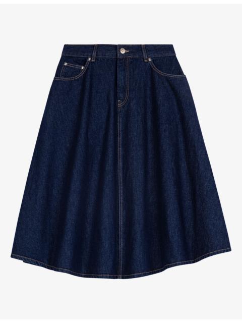 maje Flared Denim Midi Skirt