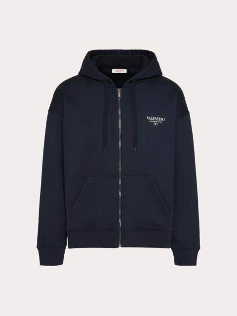 Valentino COTTON SWEATSHIRT WITH HOOD, ZIPPER AND VALENTINO PRINT