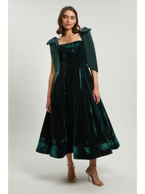 KAREN MILLEN Velvet Bardot Woven Prom Midaxi Dress With Taffeta Bow