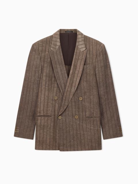 EMPORIO ARMANI DOUBLE-BREASTED JACKET IN COLD-DYED CANNETÉ FABRIC