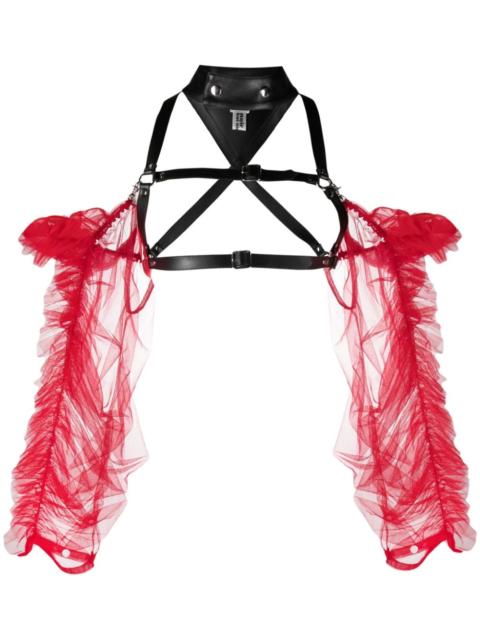 Noir Kei Ninomiya tulle-sleeve leather harness top