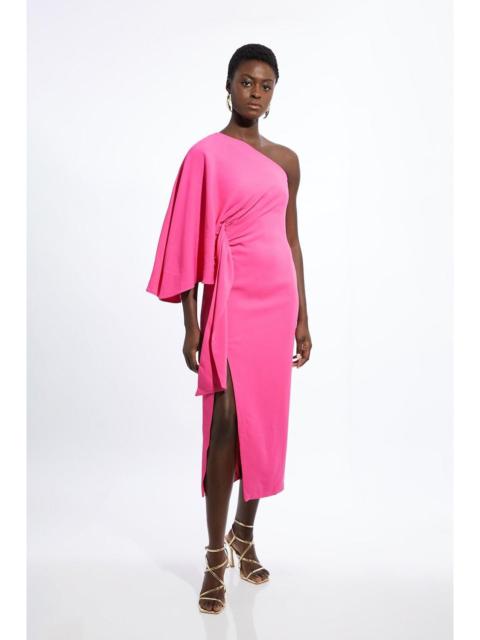 KAREN MILLEN Tall Compact Stretch Viscose Drape Sleeve One Shoulder Tailored Maxi Dress