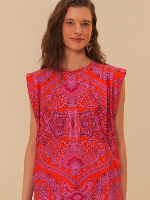 FARM RIO Red Paisley Scarf Shoulder Pad Blouse