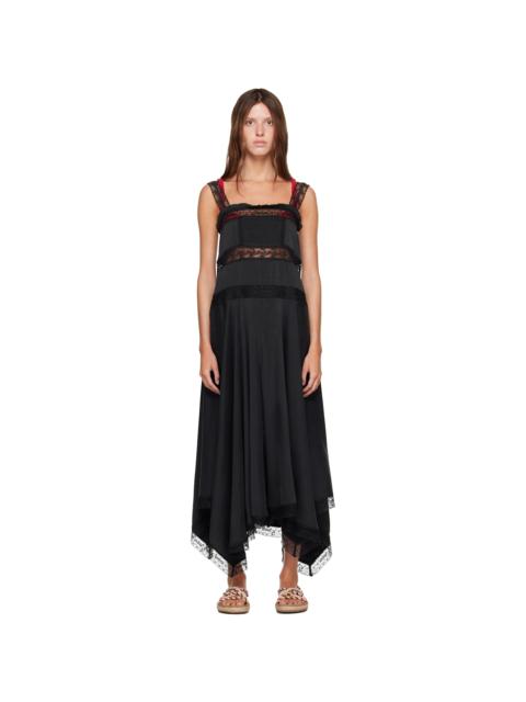 GANNI Black Sandwashed Silk Satin Slip Maxi Dress