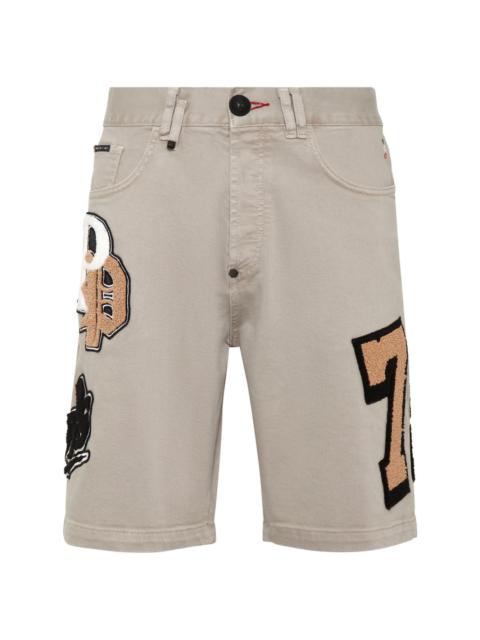 patch-detail denim shorts
