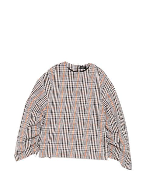 A.W.A.K.E. MODE checked drawstring-sleeve blouse