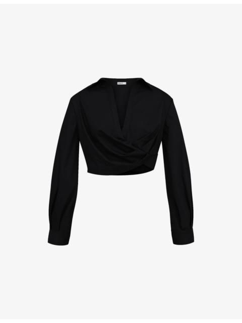 House of CB Ivara Long-Sleeve Cropped Stretch-Cotton Shirt