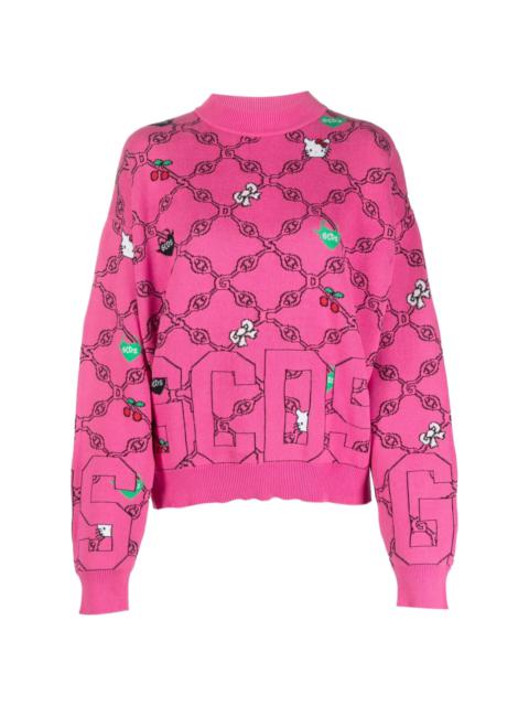 GCDS x Hello Kitty patterned-intarsia-knit sweatshirt