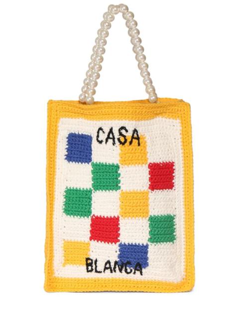 CASABLANCA Mini cotton crochet square tote bag