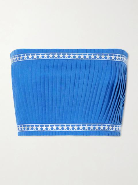 EMPORIO SIRENUSE Flavia pleated linen and cotton-blend top Blue