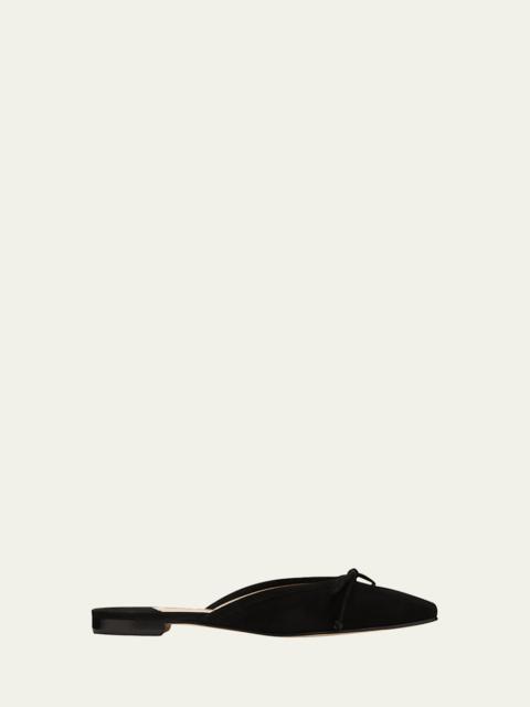 Manolo Blahnik Ballerimu Suede Bow Ballerina Flat Mules