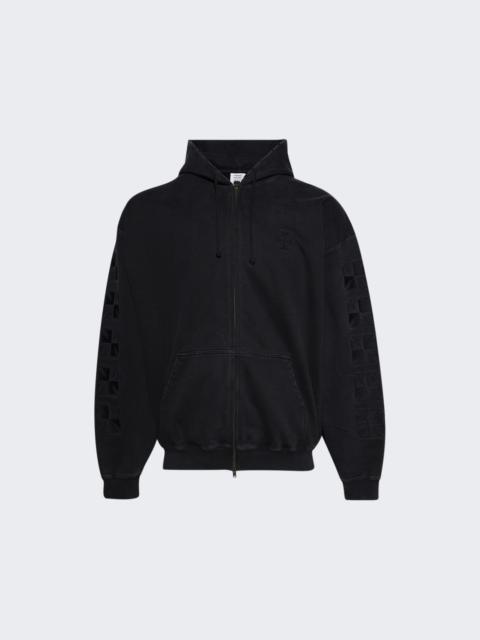 VETEMENTS Embroidered Biker Cross Sleeves Zip-up Hoodie Black