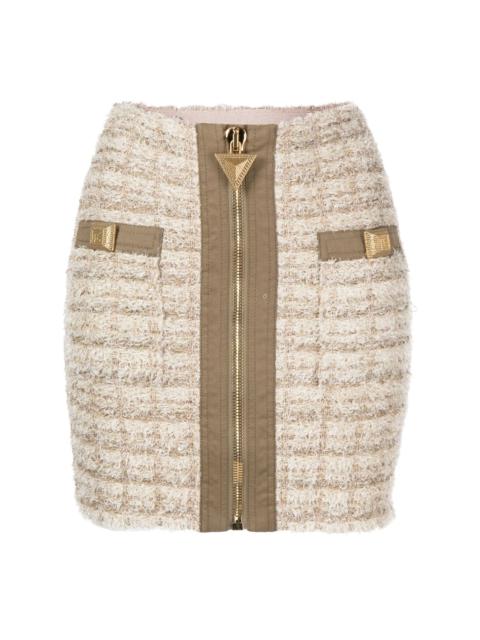 Balmain zip-detail tweed mini skirt