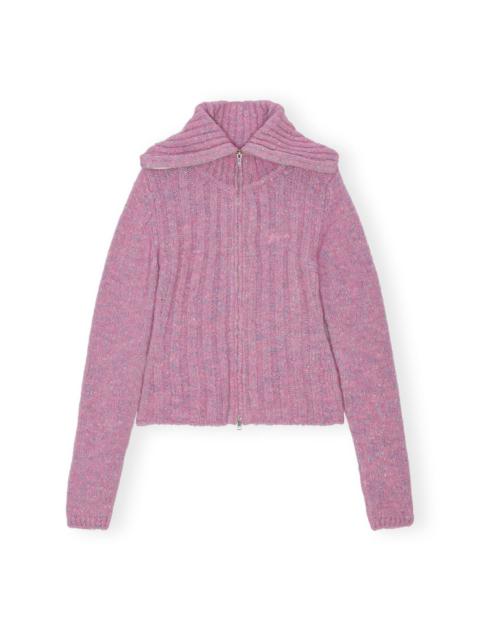 GANNI PINK HIGHNECK ZIP CARDIGAN