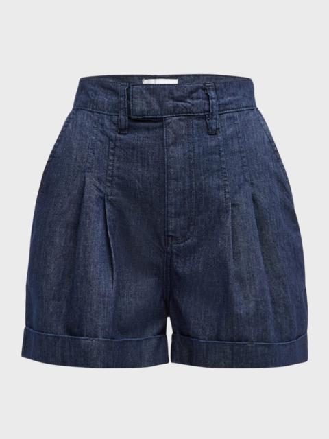 FRAME Pleated Wide-Cuff Shorts