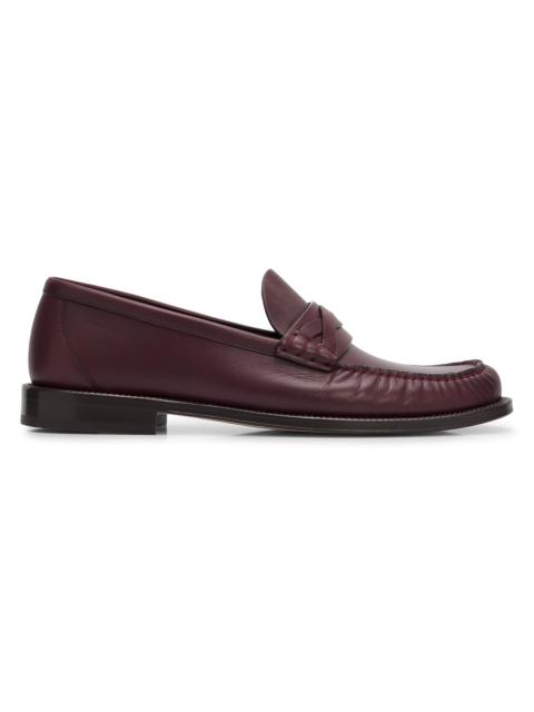 Brunello Cucinelli Men's Leather Braided Strap Loafers - Burgundy