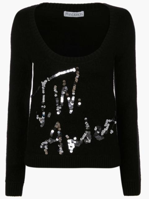 SCOOP NECK SEQUINS LOGO JUMPER