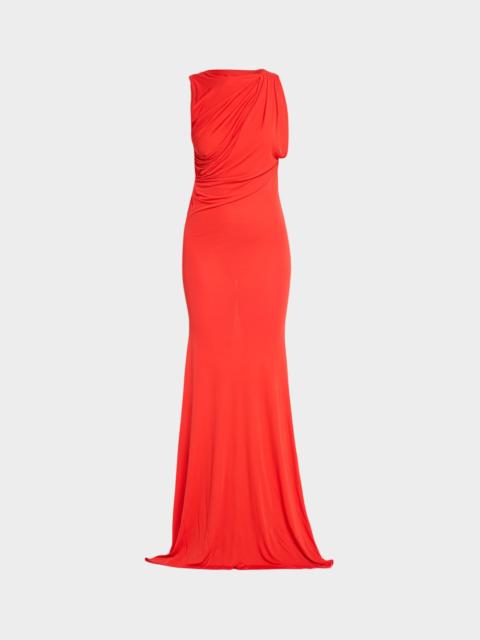 ALEX PERRY Sleeveless Open Back Drape Gown in Dry Jersey
