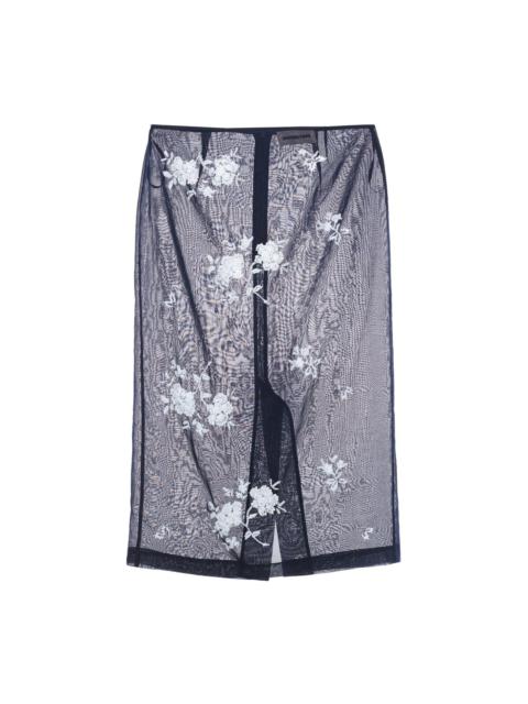 SHUSHU/TONG Floral Bow Midi-Skirt in Navy