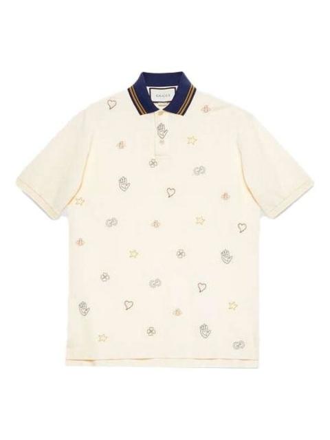 GUCCI Cotton polo with symbols embroidery