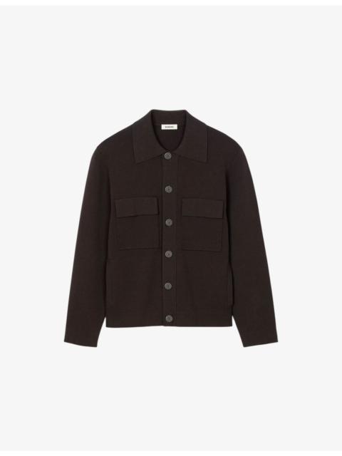 Sandro Patch-pocket marl-pattern knitted cardigan