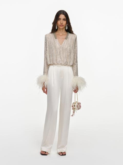 self-portrait Champagne Rhinestone Embellished Feather Top