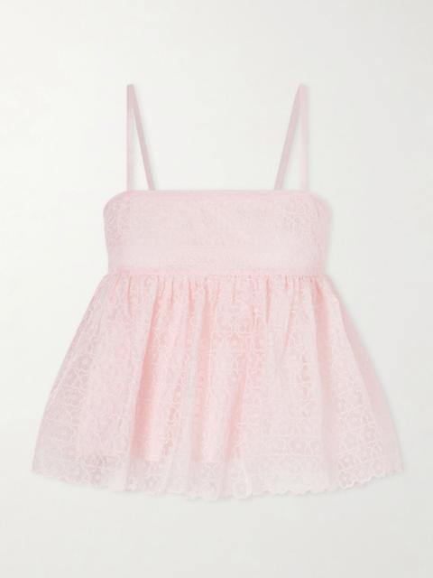 CECILIE BAHNSEN Embroidered cotton-blend top Baby pink