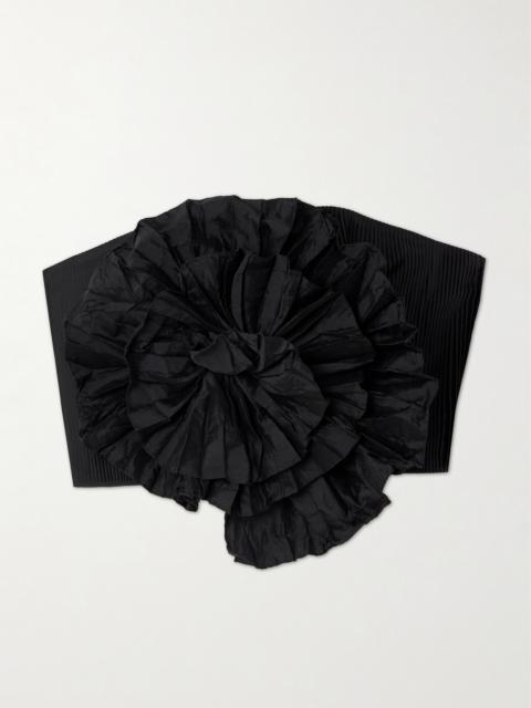 ANDRES OTALORA No Me Olvides Appliquéd Pleated Taffeta Top