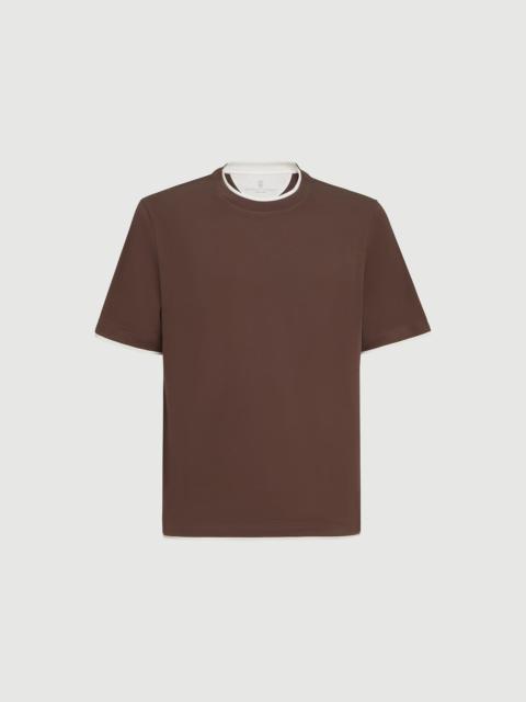 Brunello Cucinelli Cotton jersey crew neck T-shirt with faux-layering