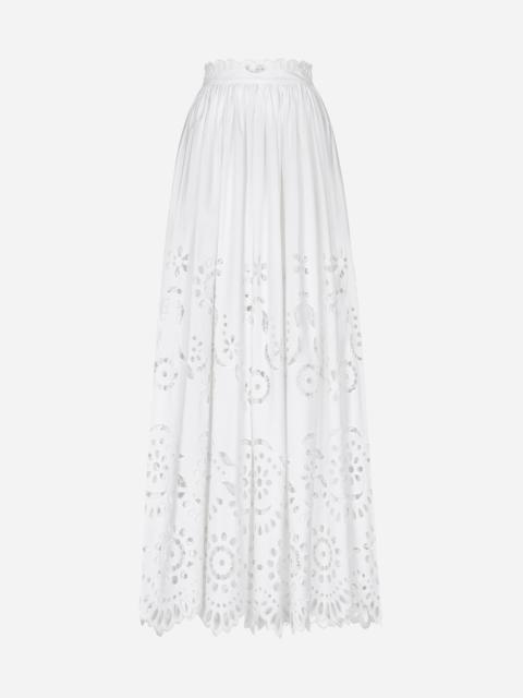 Long cotton circle skirt with cut-out detailing