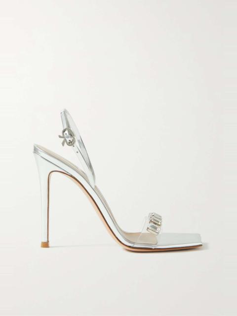 Crystal-embellished PVC and patent-leather slingback sandals