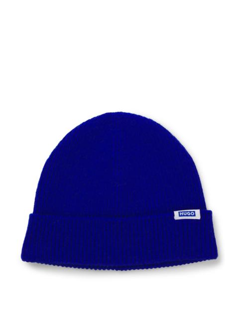 HUGO LOGO-LABEL BEANIE HAT WITH RIBBED KNIT
