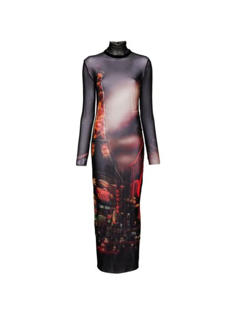 Jean Paul Gaultier Pigalle-print tulle maxi dress