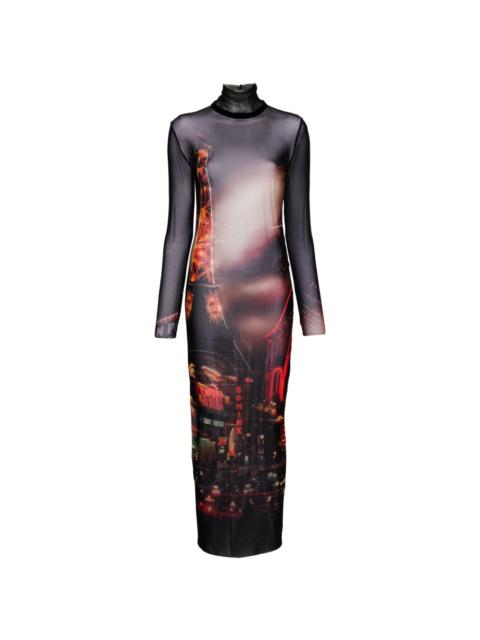 Jean Paul Gaultier Pigalle-print tulle maxi dress