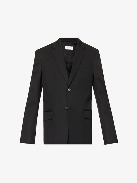Brand-embroidered notched-lapel regular-fit wool blazer