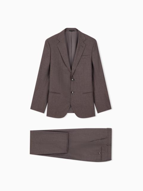 GIORGIO ARMANI SLIM-FIT SUIT SOHO IN VIRGIN WOOL FLANNEL WITH PEAK LAPELS