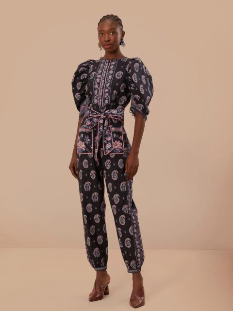 FARM RIO Blue Ayla Short Sleeve Jumpsuit